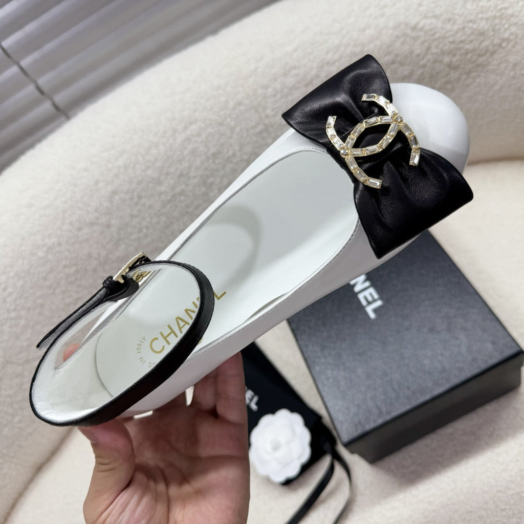 Chanel Mary Jane Shoes in Black Mix White Lambskin
