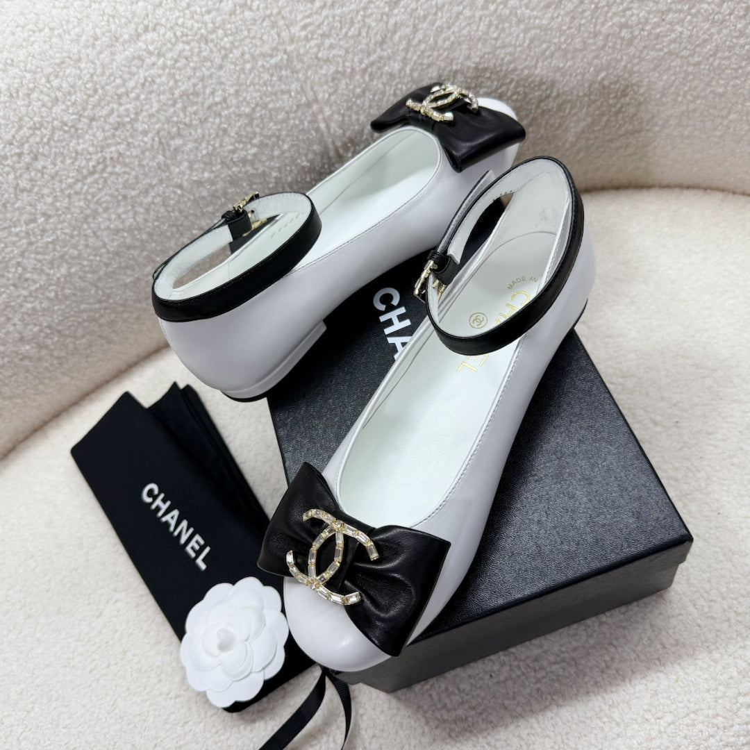 Chanel Mary Jane Shoes in Black Mix White Lambskin