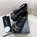 Chanel Mary Jane Bow Shoes in Black Lambskin