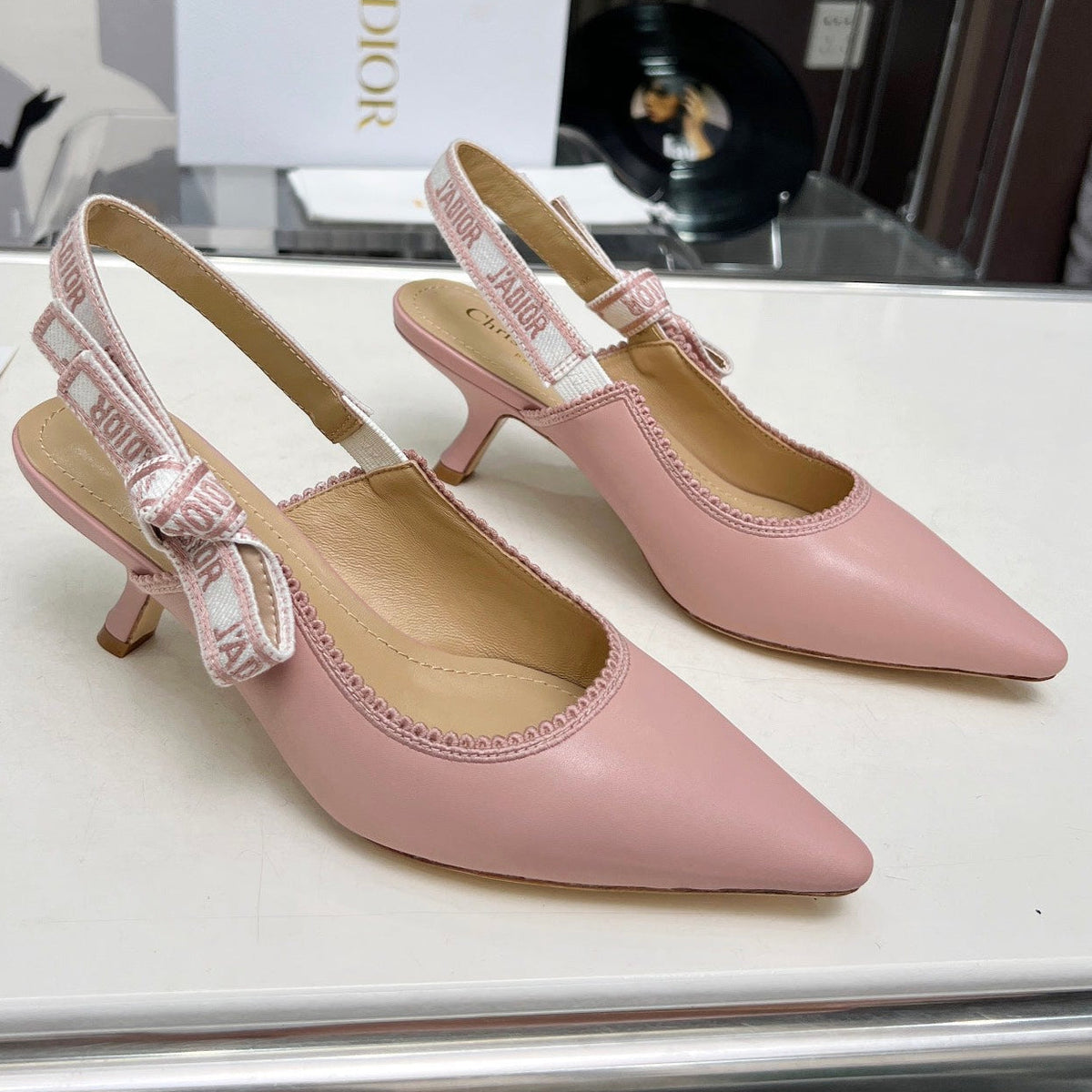 Dior J'A Slingback Pump Light Pink Calfskin and Embroidered Fabric 65 mm