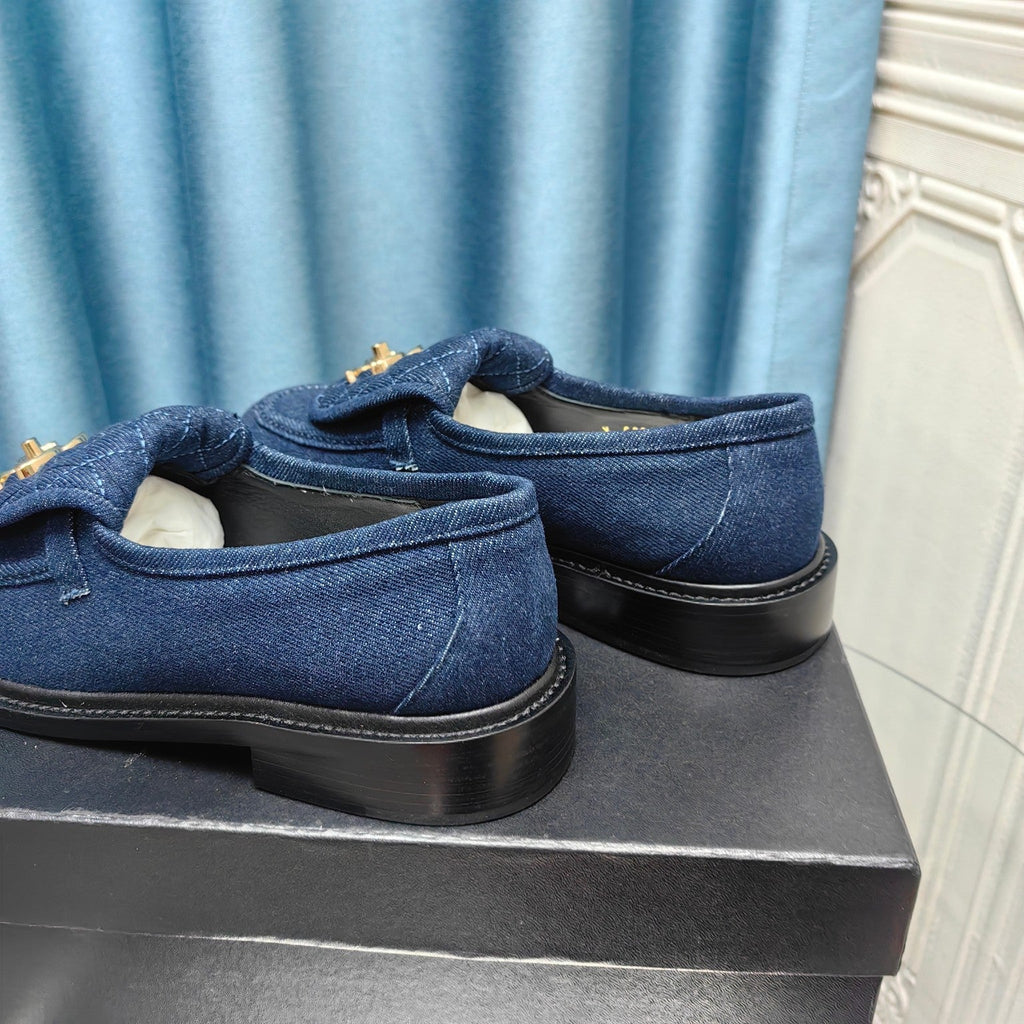 Chanel Moccasins Navy Blue Quilted Lambskin