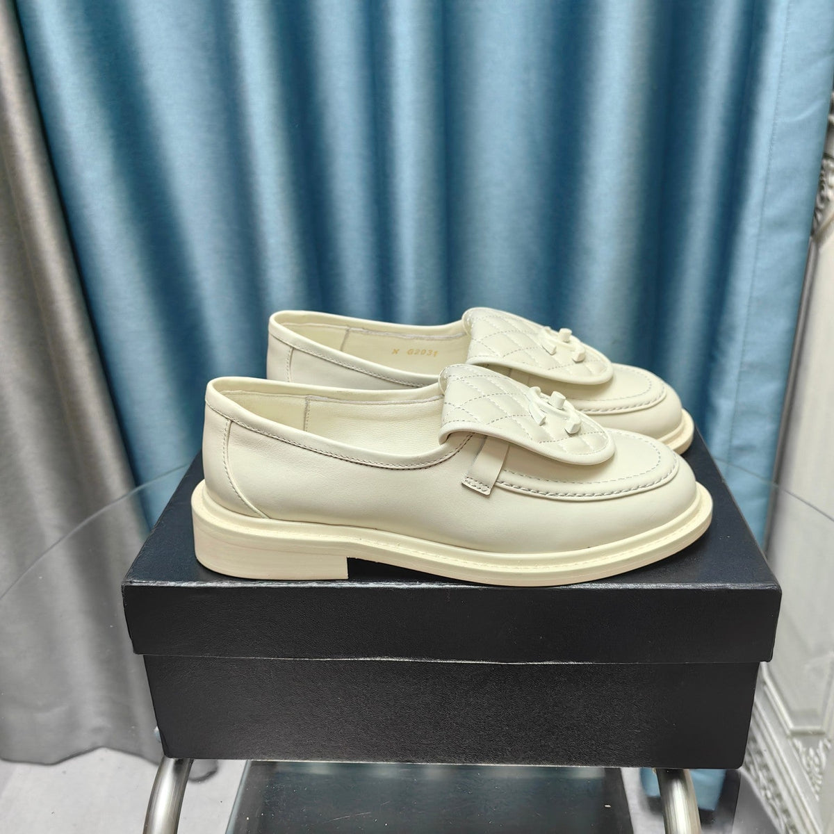 Chanel Moccasins White Quilted Lambskin