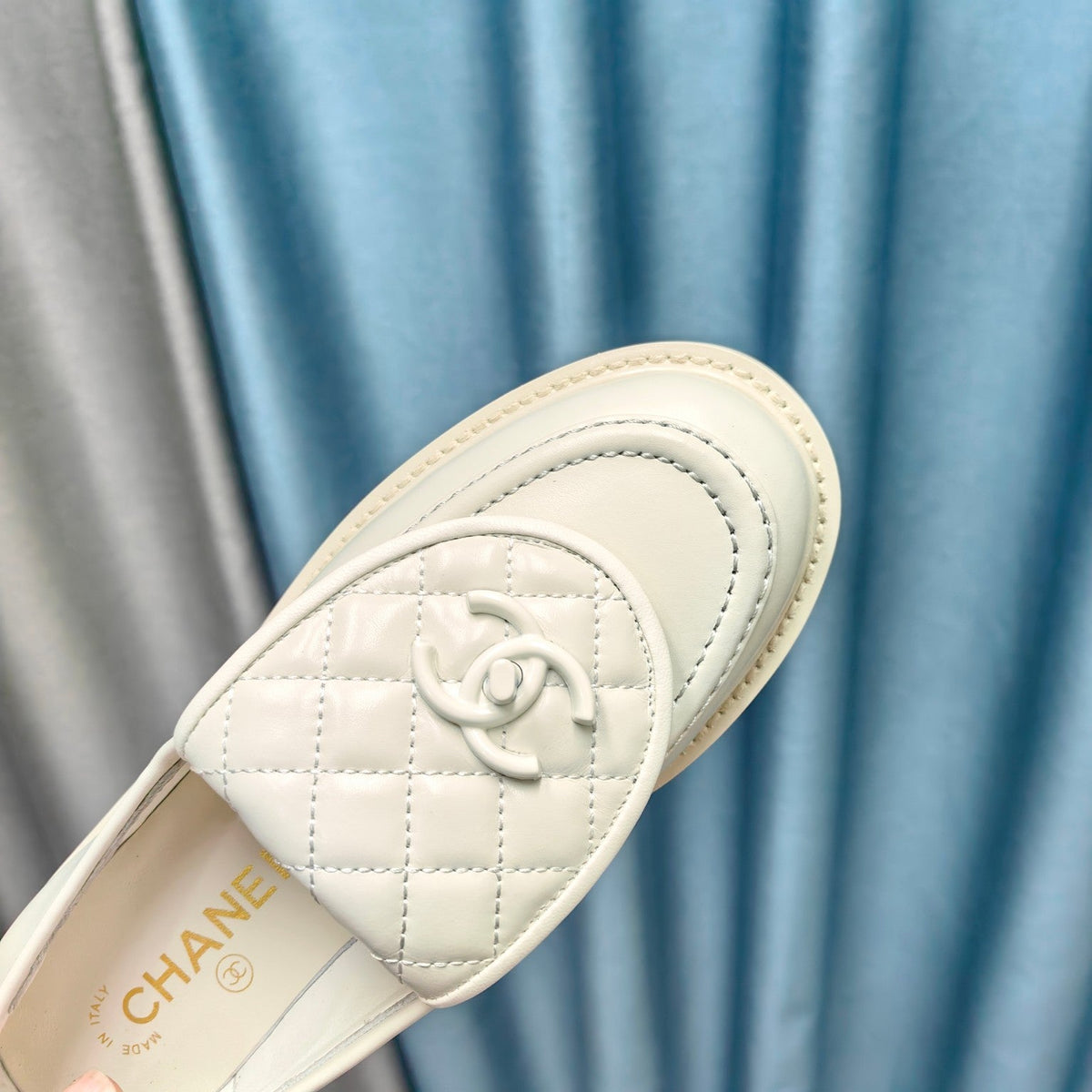 Chanel Moccasins White Quilted Lambskin