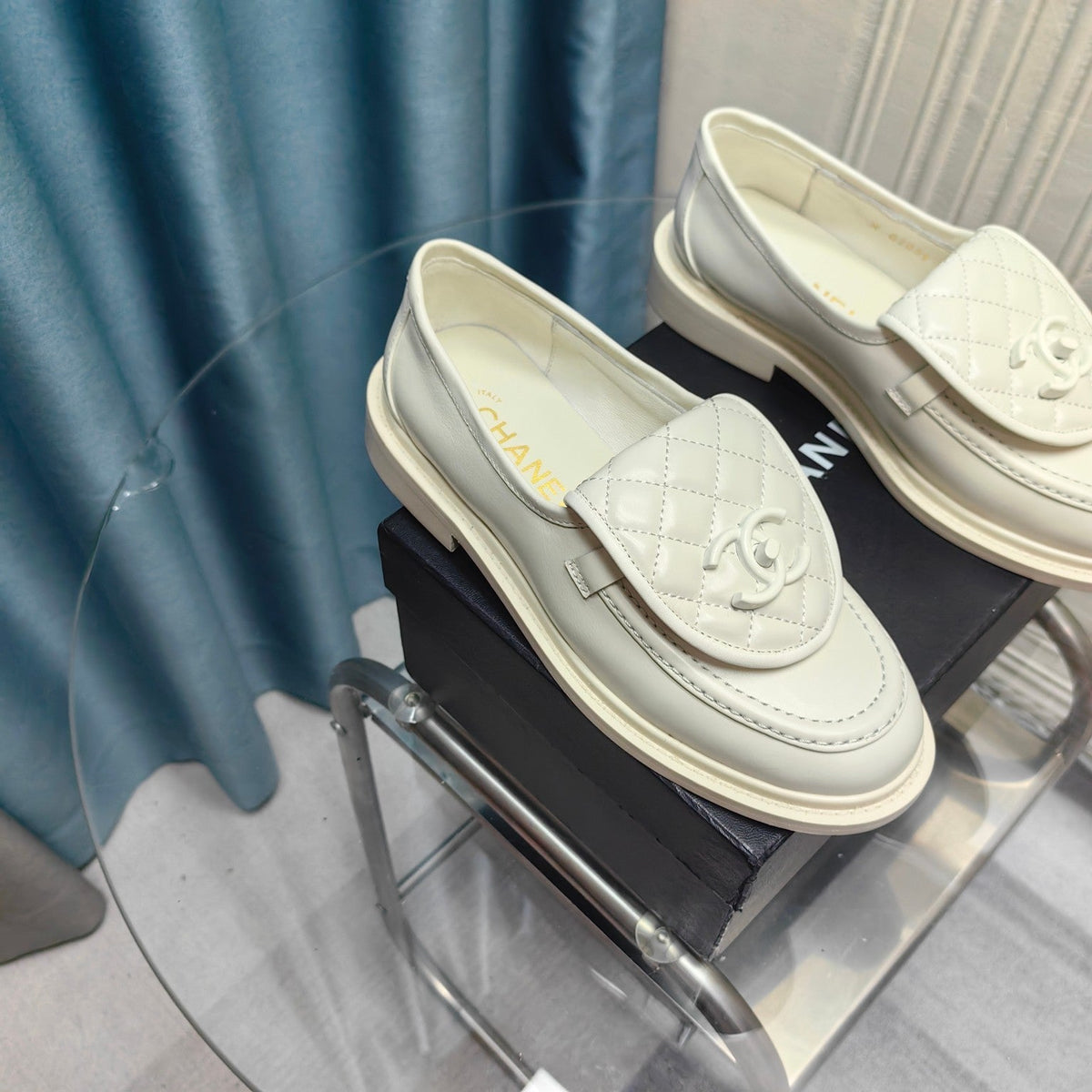 Chanel Moccasins White Quilted Lambskin