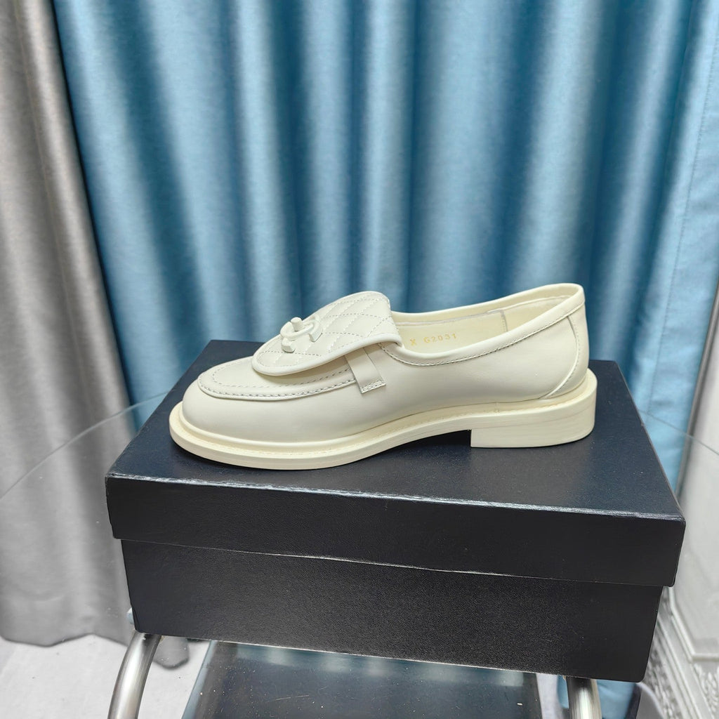 Chanel Moccasins White Quilted Lambskin