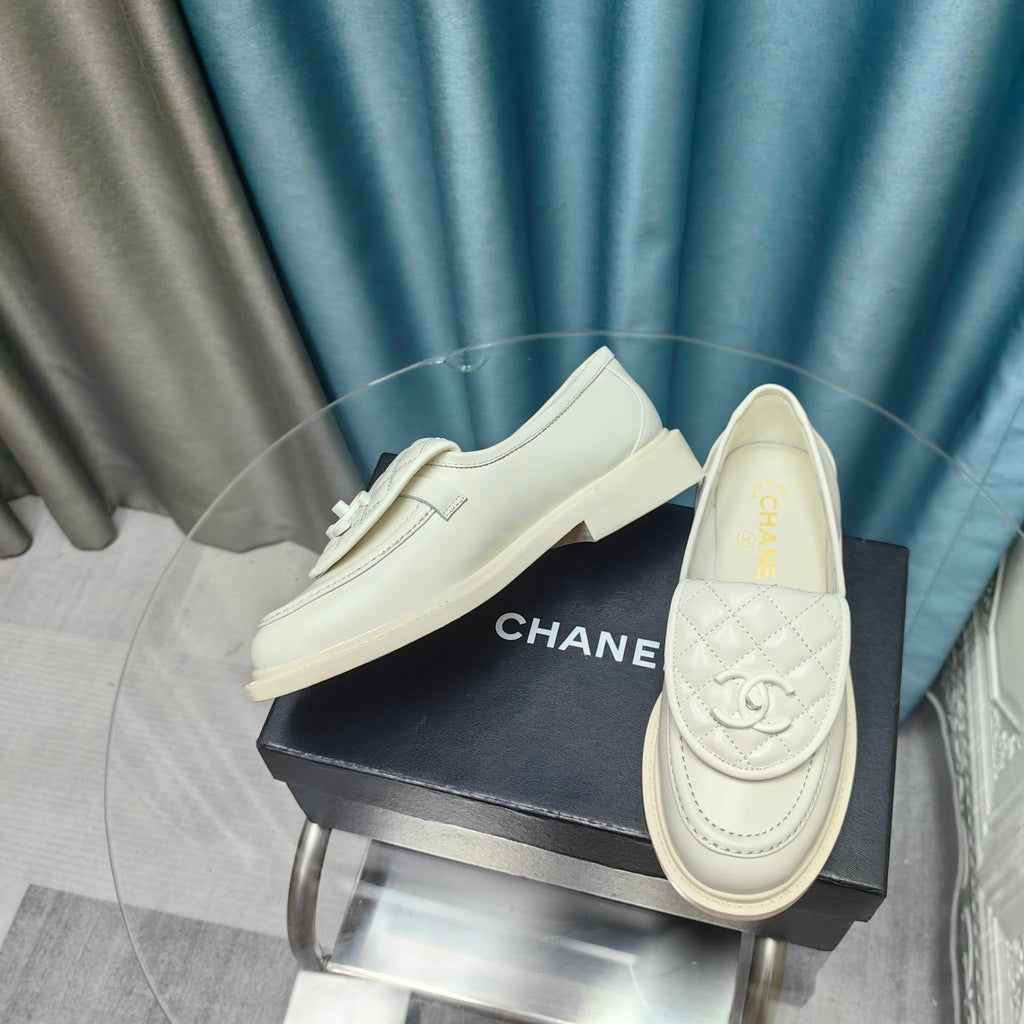 Chanel Moccasins White Quilted Lambskin