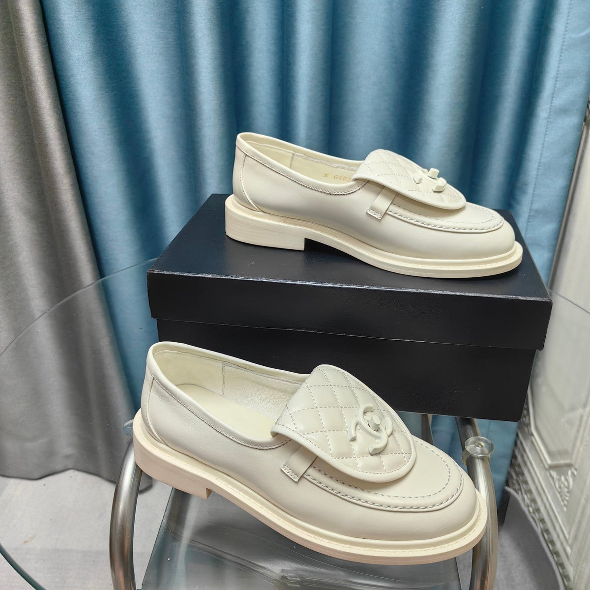 Chanel Moccasins White Quilted Lambskin