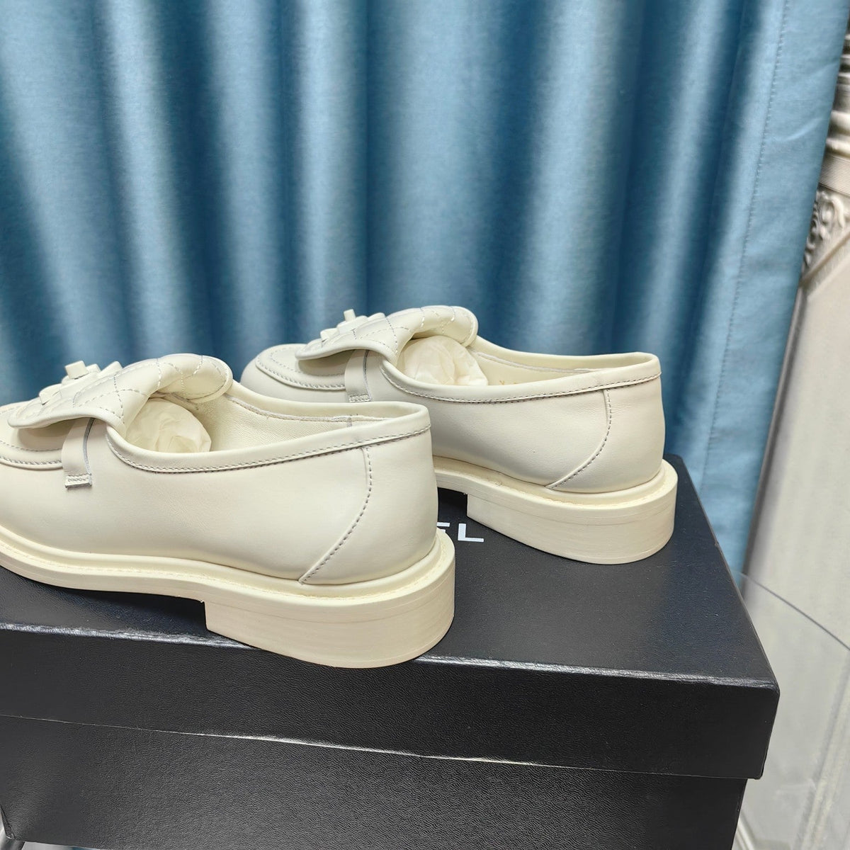 Chanel Moccasins White Quilted Lambskin
