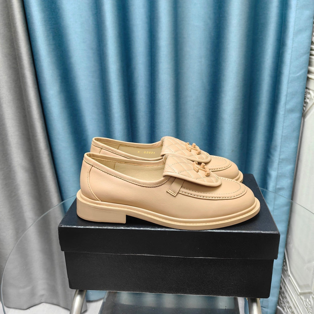 Chanel Moccasins Beige Quilted Lambskin