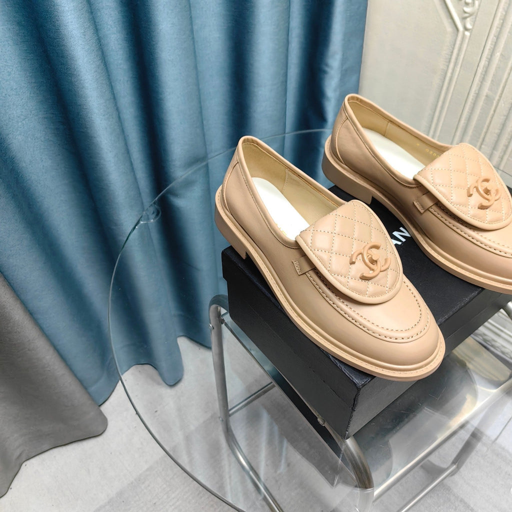 Chanel Moccasins Beige Quilted Lambskin