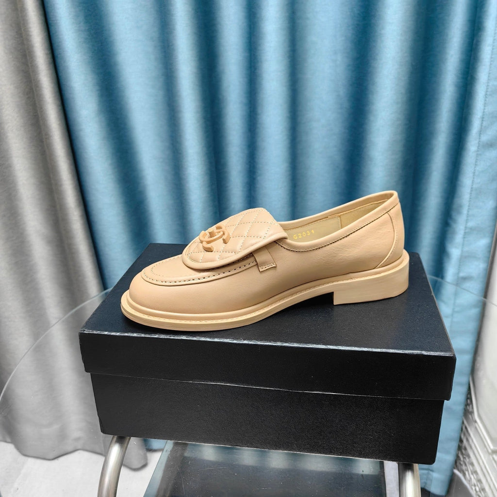 Chanel Moccasins Beige Quilted Lambskin