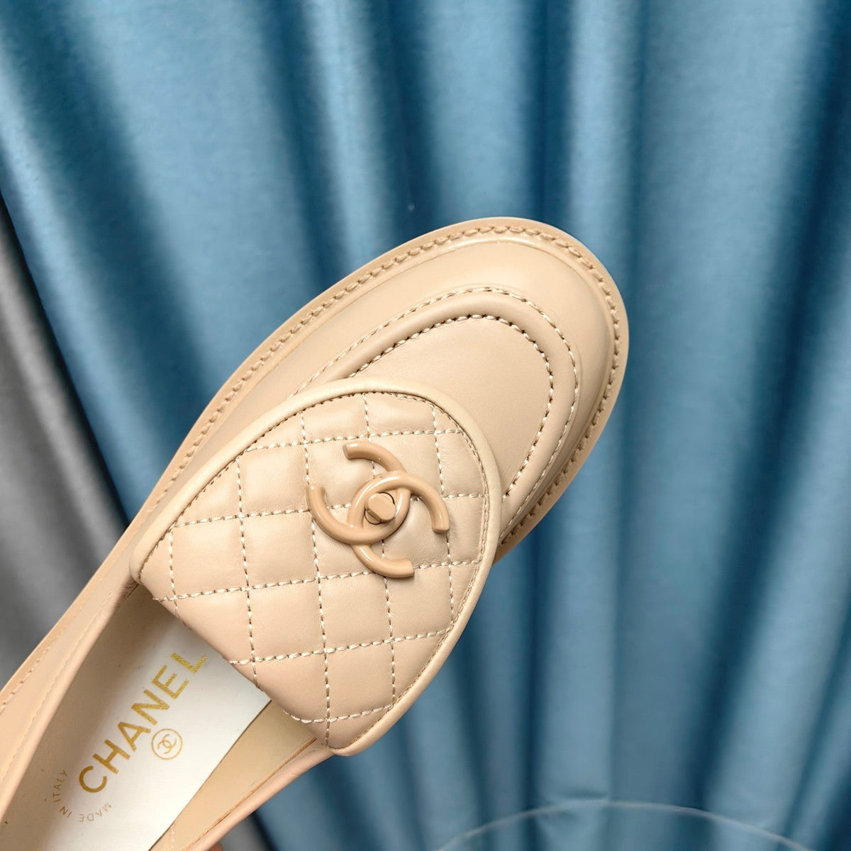 Chanel Moccasins Beige Quilted Lambskin