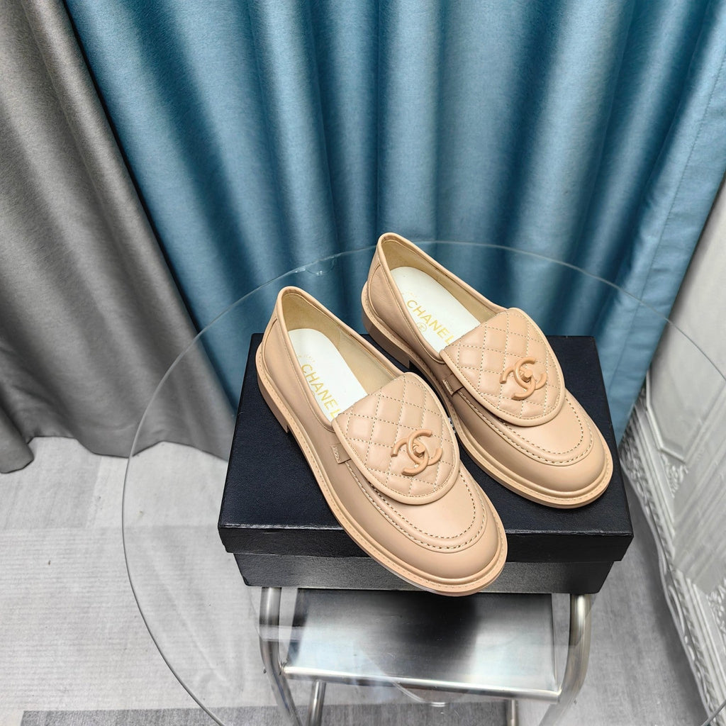 Chanel Moccasins Beige Quilted Lambskin