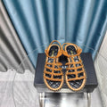 Chanel High Sandals with Three Straps in Ochre Yellow Calfskin