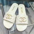 Chanel Quilted Slippers White Sheepskin