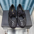 Chanel Mary Jane Bow Rhinestone Black Silk
