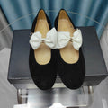 Chanel Mary Jane Shoes Black Suede with White Bow