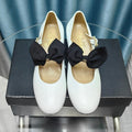 Chanel High Mary Jane Shoes White Sheepskin with Black Bow