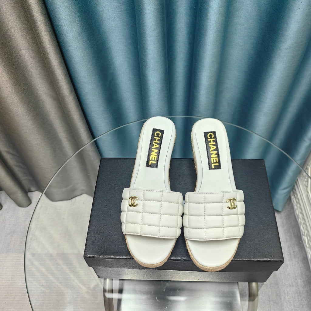 Chanel Wedge White Sheepskin
