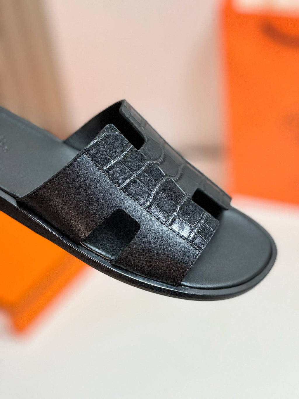Hermes Izmir Sandal Black Lambskin with Patterns