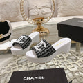 Chanel Wedge Platform in Black Fabric with White Logo