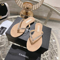 Chanel Rhinestones Thong Sandal in Sepia Tan Suede