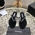 Chanel Rhinestones Thong Sandal in Black Suede