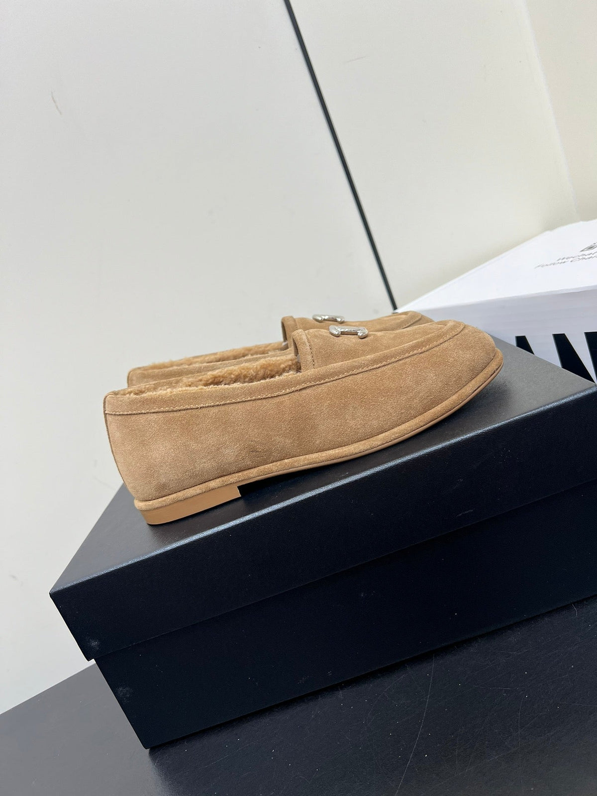 Chanel Loafer in Sepia Tan Suede and Solf Fleece Lining