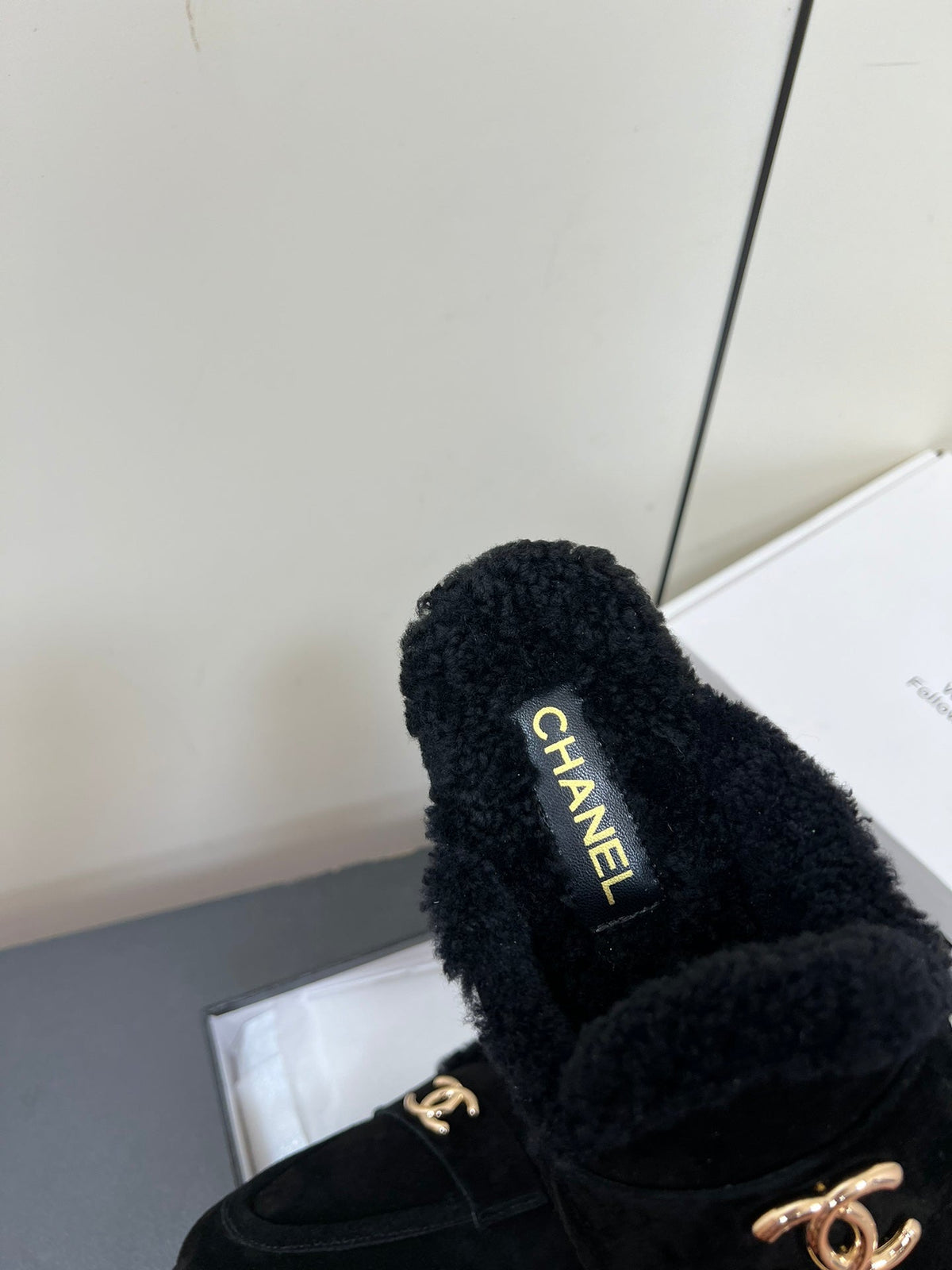 Chanel Loafers Mule in Black Suede and Fleece Lining