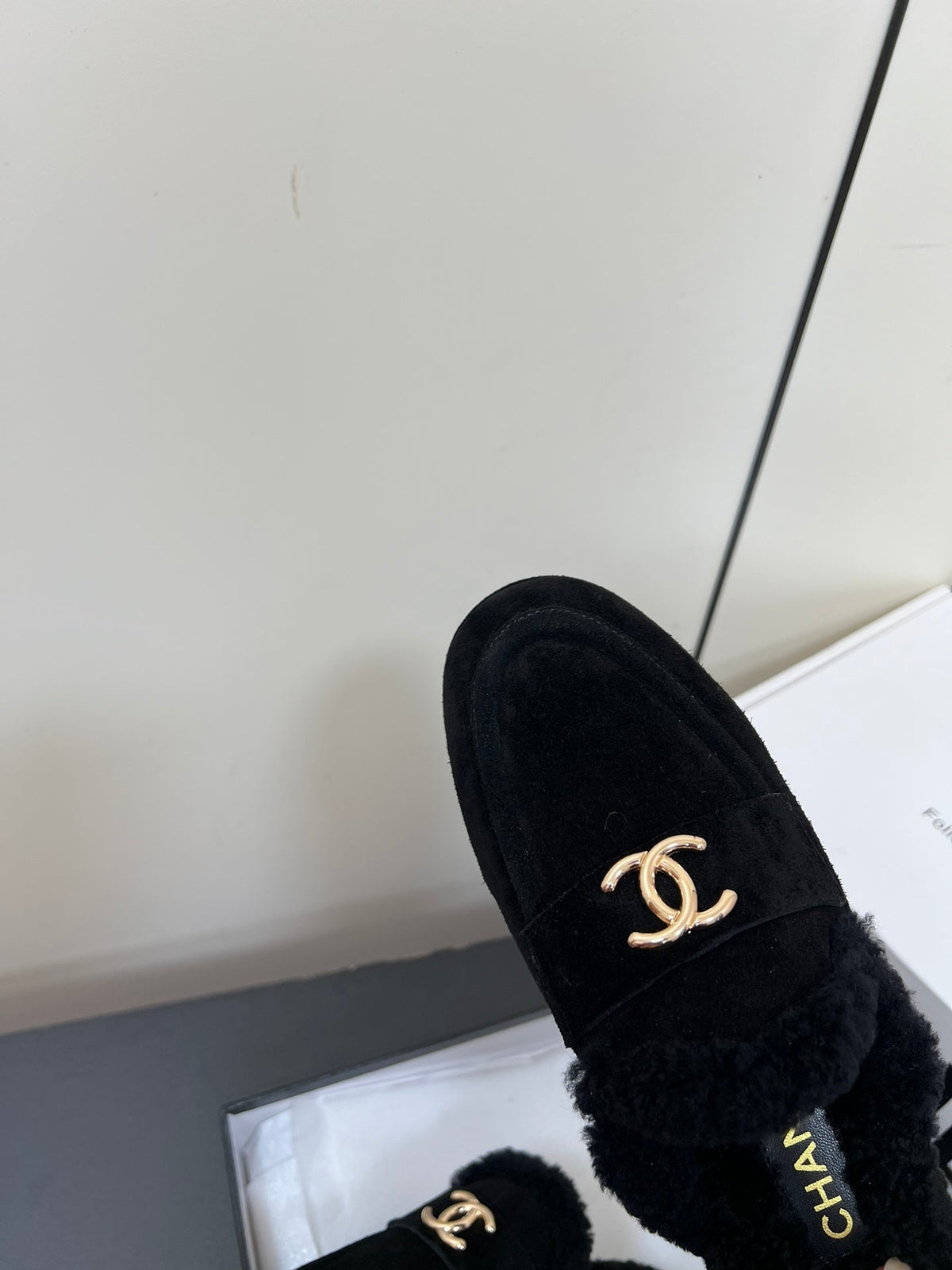 Chanel Loafers Mule in Black Suede and Fleece Lining