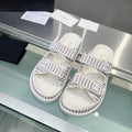 Chanel Stripes Casual Flat Sandals Gray White