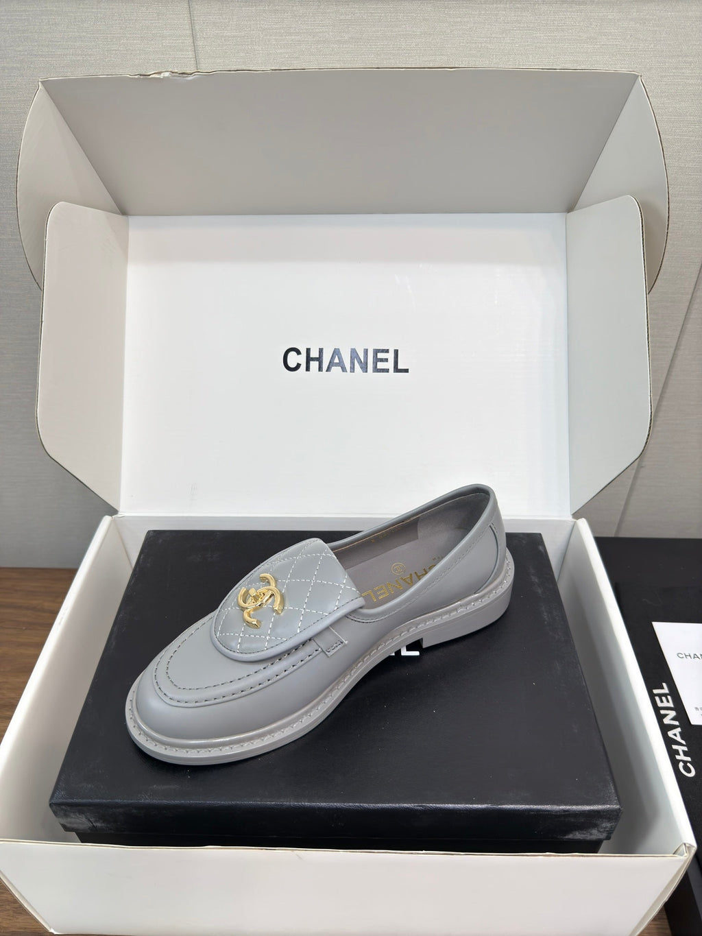 Chanel Moccasin 2.5 cm in Ash Gray Premium Lambskin