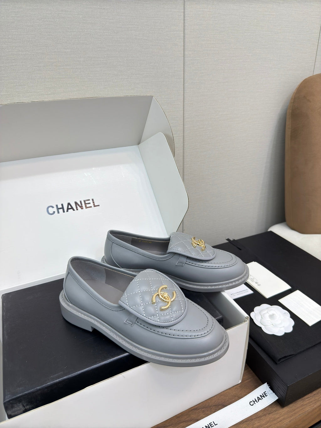 Chanel Moccasin 2.5 cm in Ash Gray Premium Lambskin