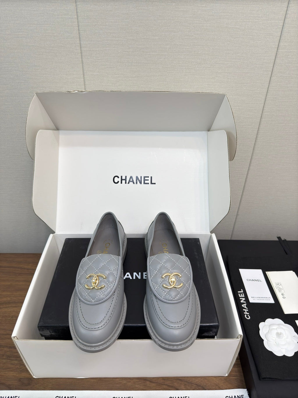 Chanel Moccasin 2.5 cm in Ash Gray Premium Lambskin