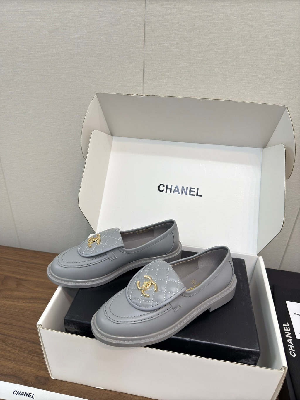 Chanel Moccasin 2.5 cm in Ash Gray Premium Lambskin