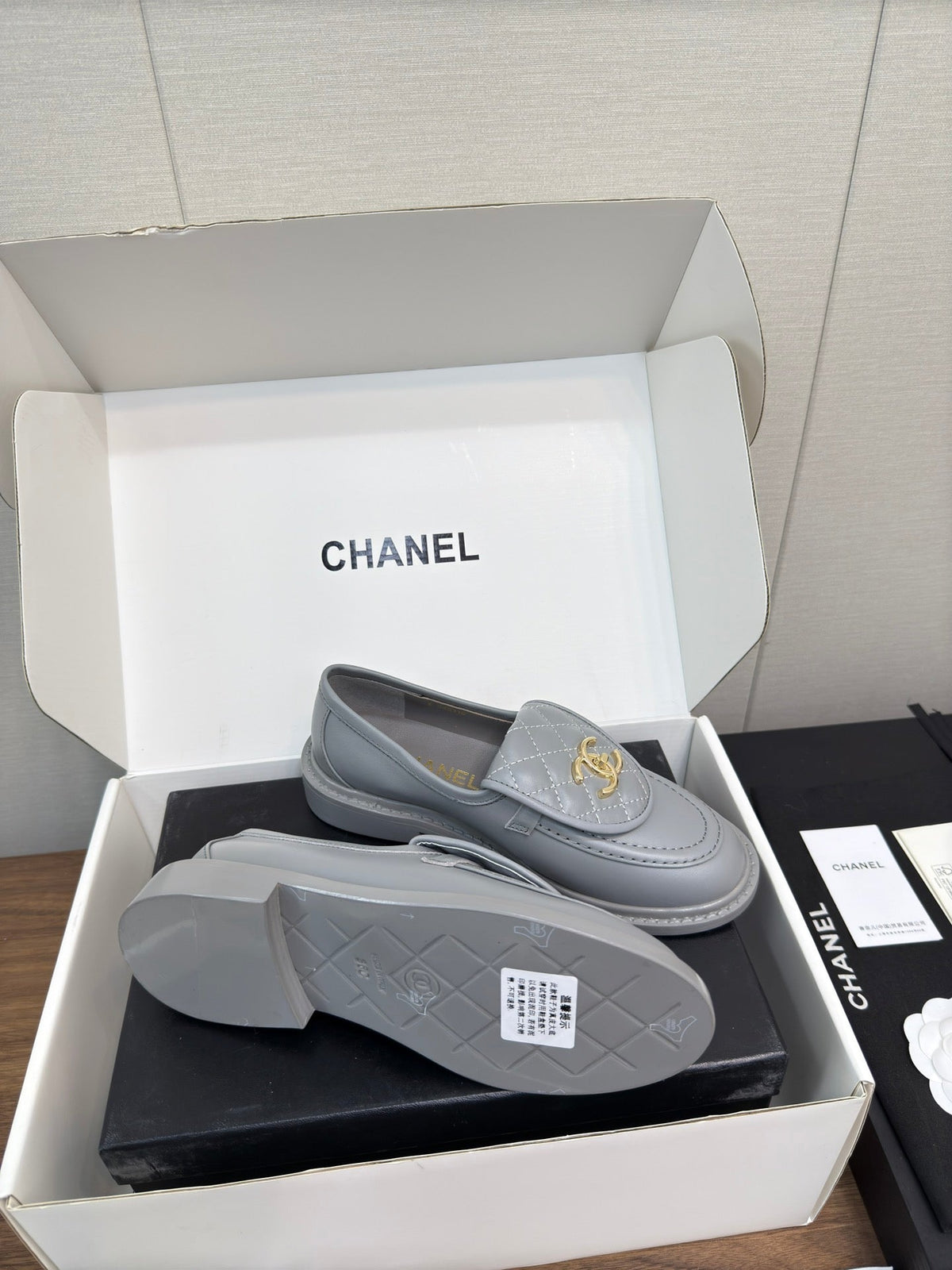 Chanel Moccasin 2.5 cm in Ash Gray Premium Lambskin
