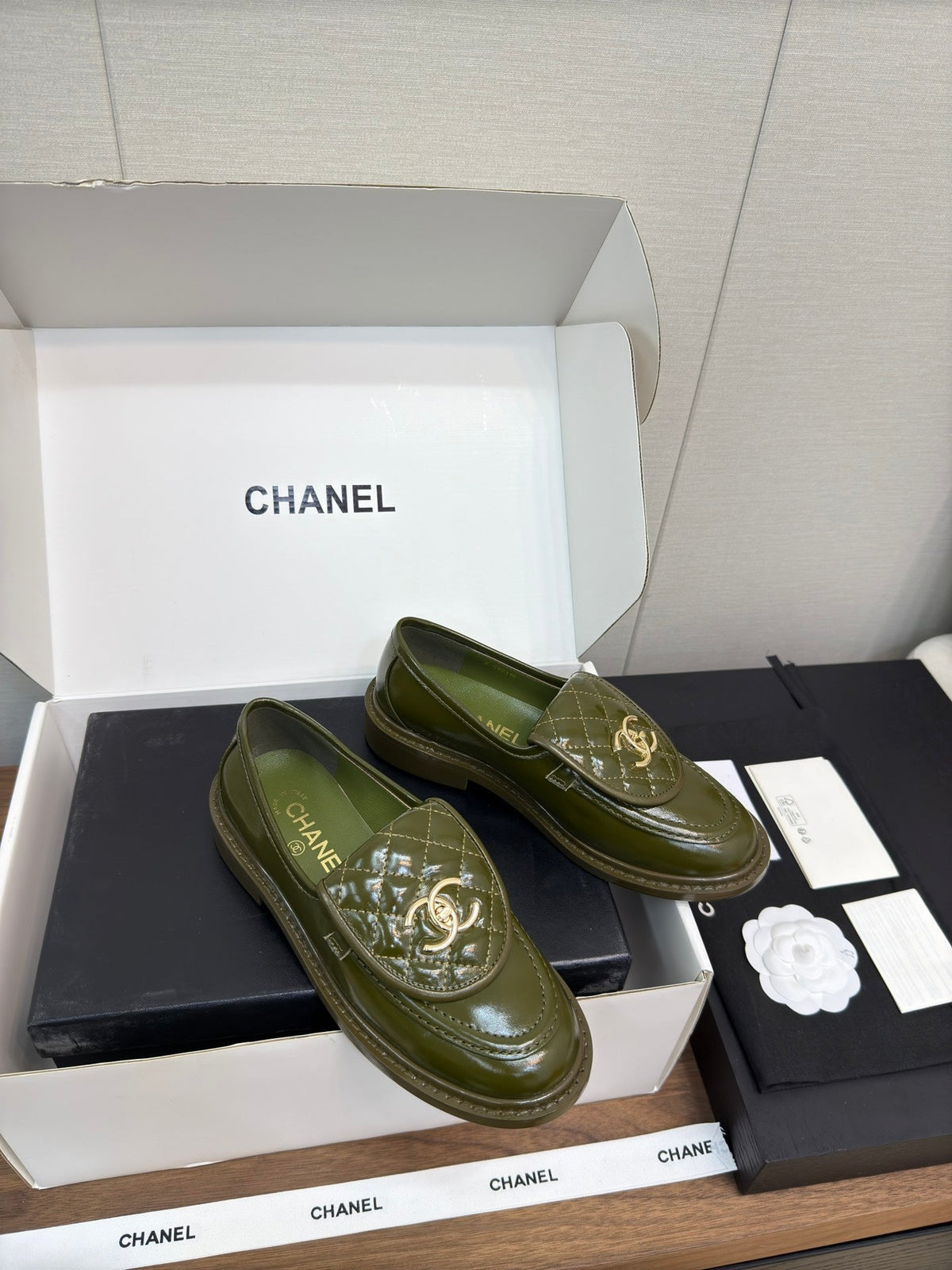 Chanel Moccasin 2.5 cm in Army Green Premium Lambskin