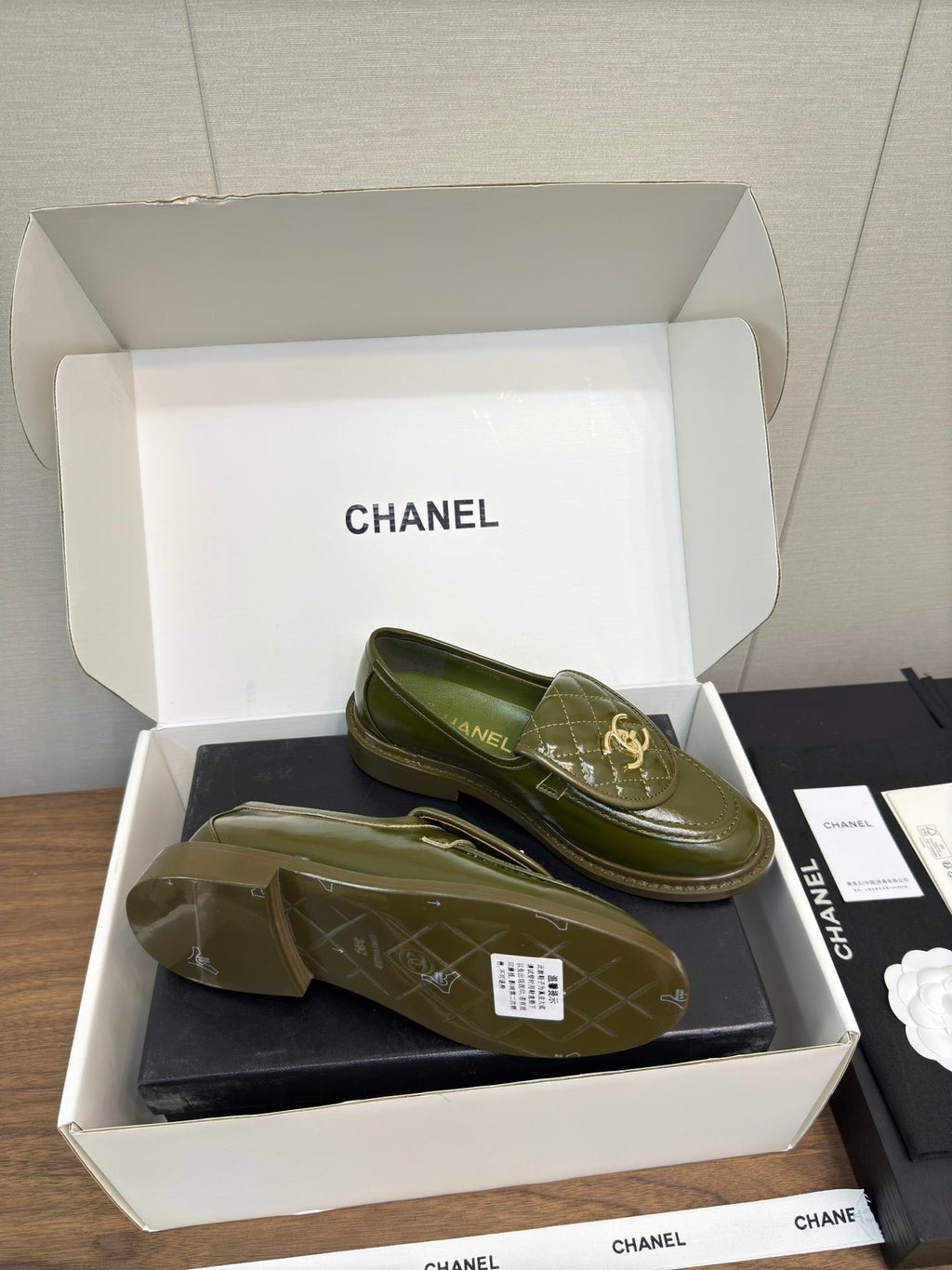 Chanel Moccasin 2.5 cm in Army Green Premium Lambskin