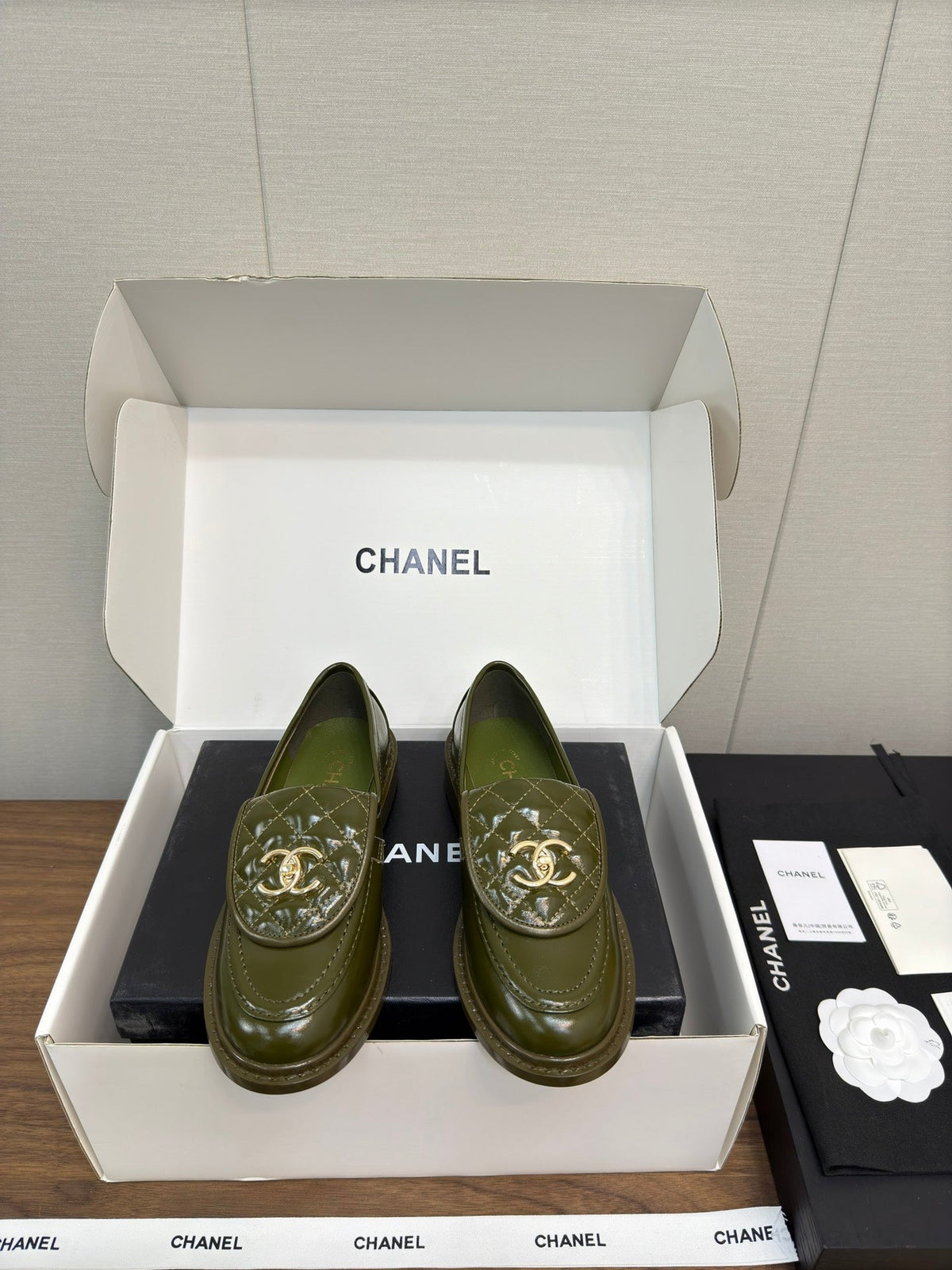 Chanel Moccasin 2.5 cm in Army Green Premium Lambskin