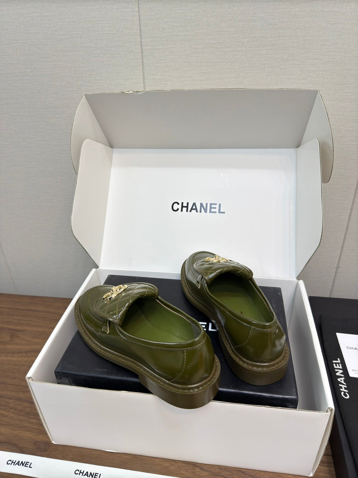 Chanel Moccasin 2.5 cm in Army Green Premium Lambskin