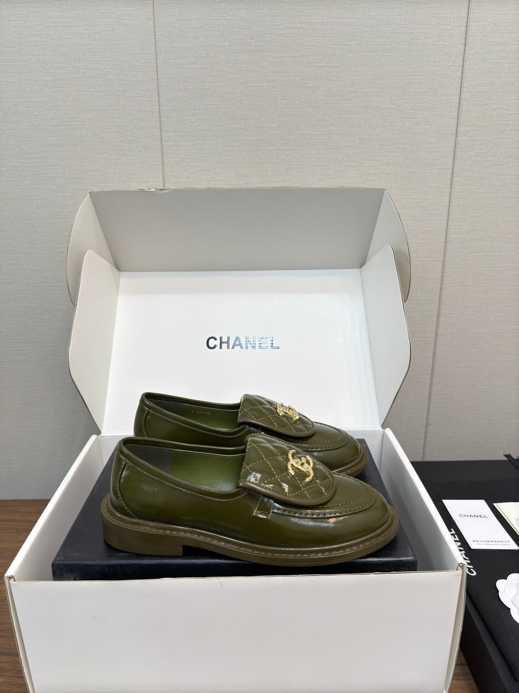 Chanel Moccasin 2.5 cm in Army Green Premium Lambskin