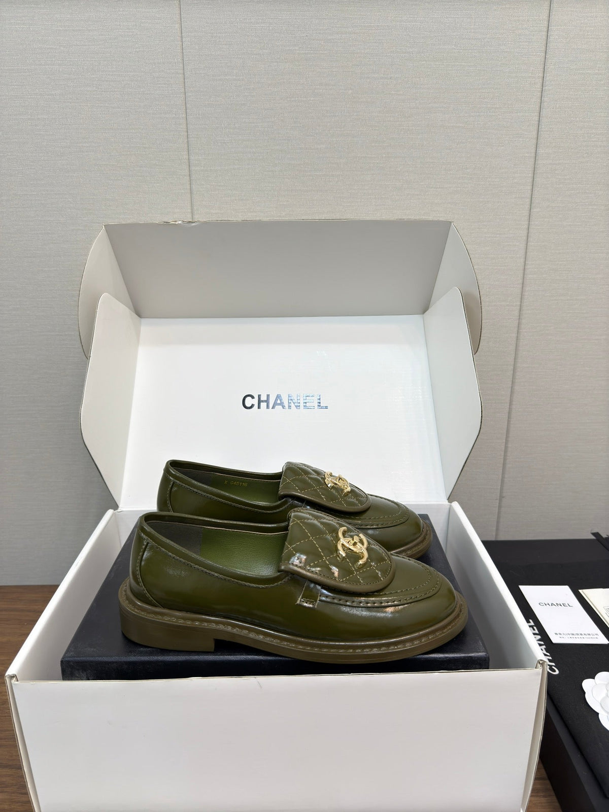 Chanel Moccasin 2.5 cm in Army Green Premium Lambskin
