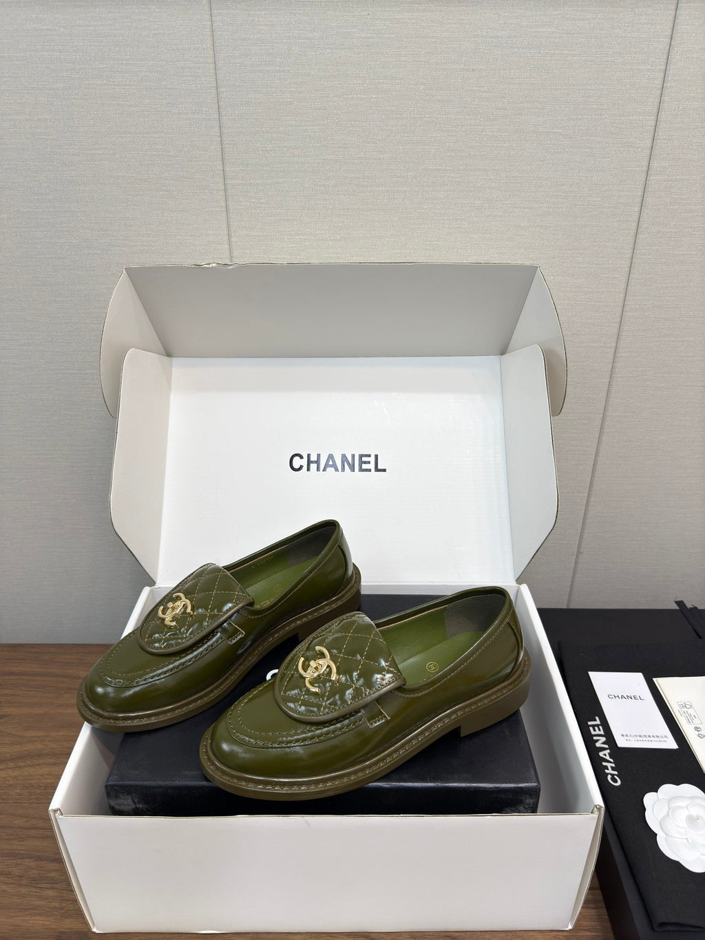 Chanel Moccasin 2.5 cm in Army Green Premium Lambskin