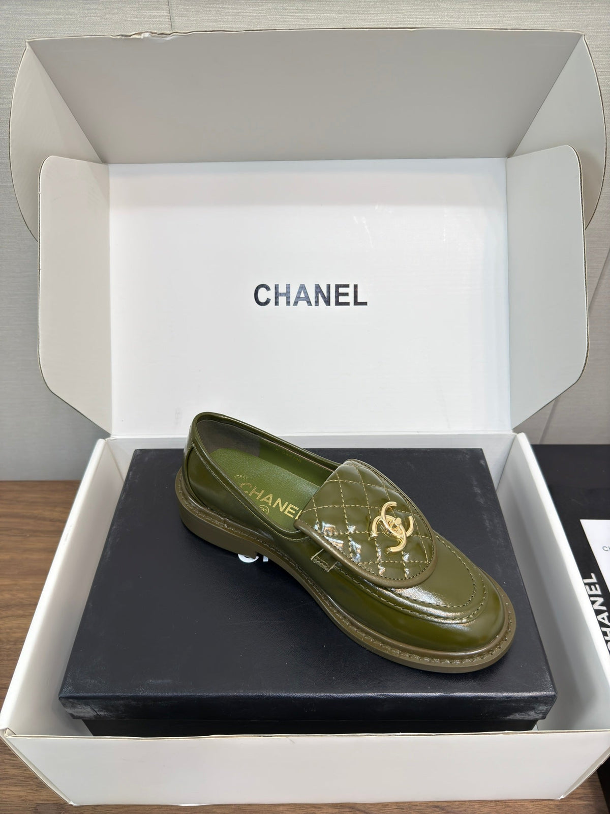 Chanel Moccasin 2.5 cm in Army Green Premium Lambskin