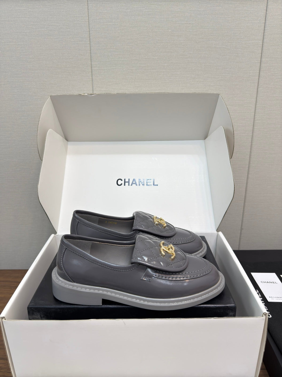 Chanel Moccasin 2.5 cm in Mouse Gray Premium Lambskin