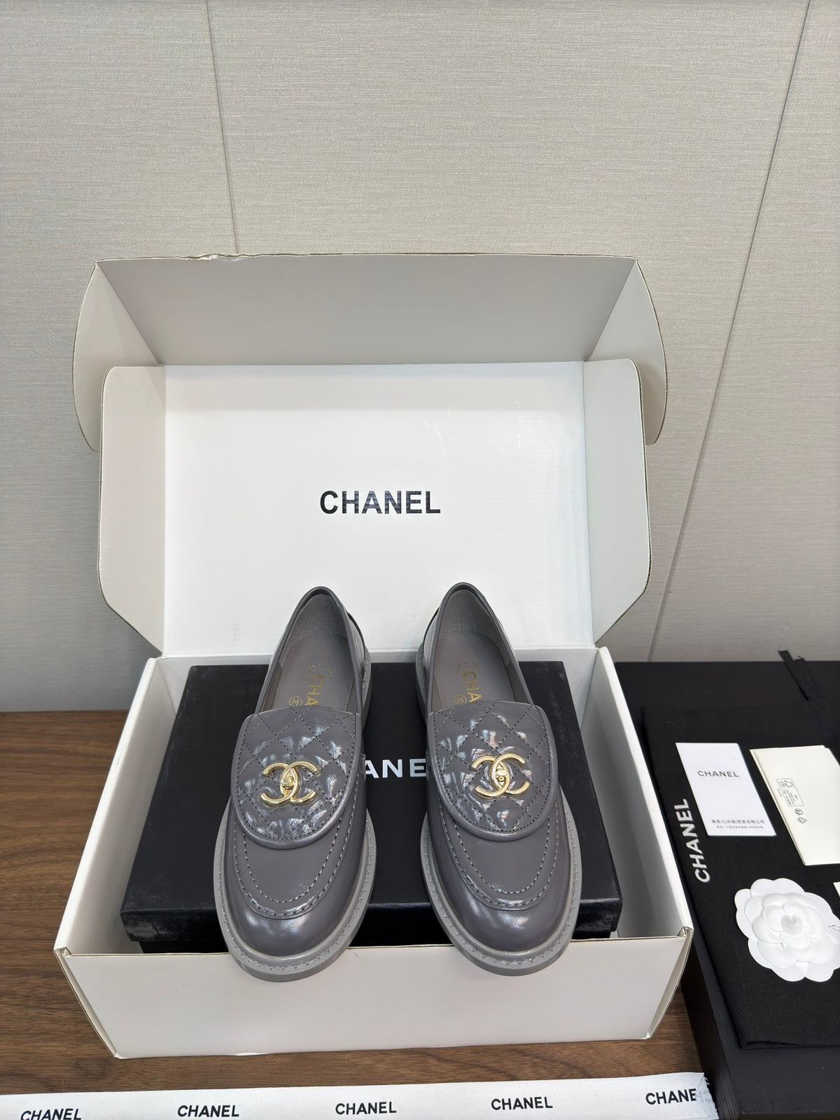 Chanel Moccasin 2.5 cm in Mouse Gray Premium Lambskin