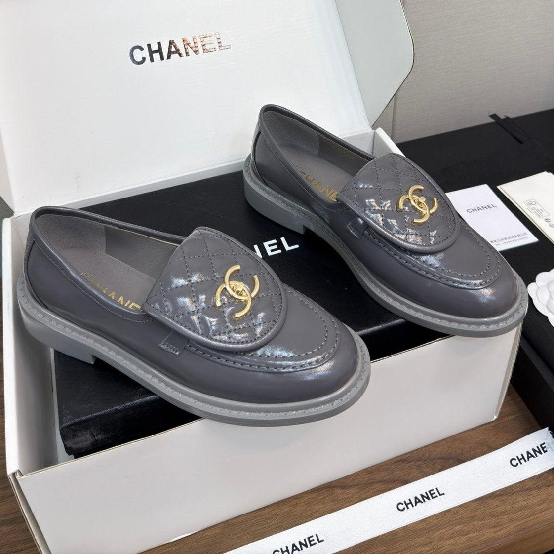 Chanel Moccasin 2.5 cm in Mouse Gray Premium Lambskin