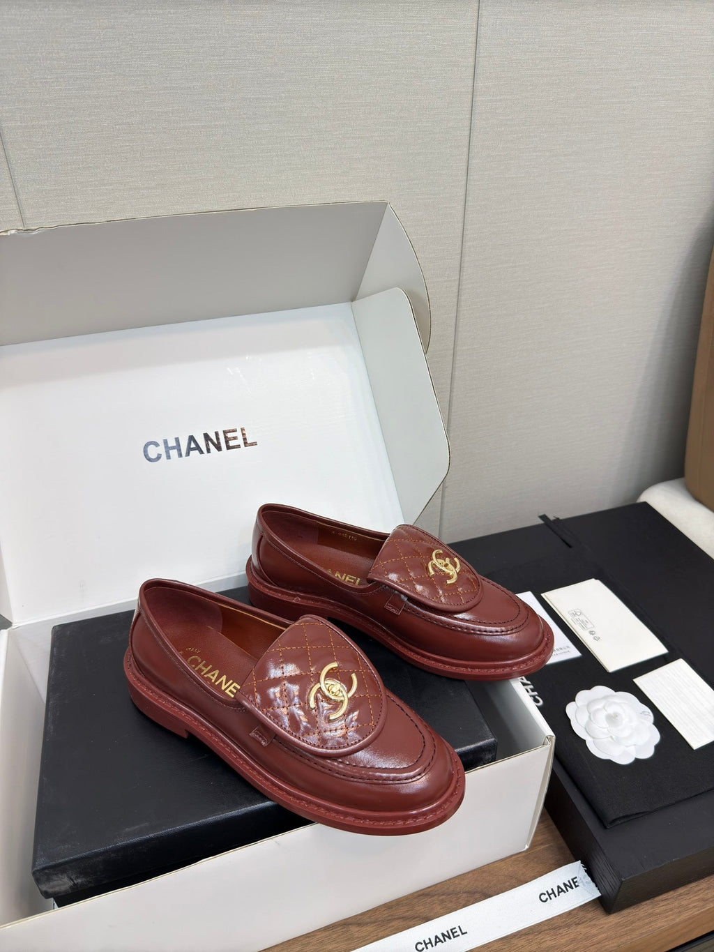 Chanel Moccasin 2.5 cm in Jam Red Premium Lambskin