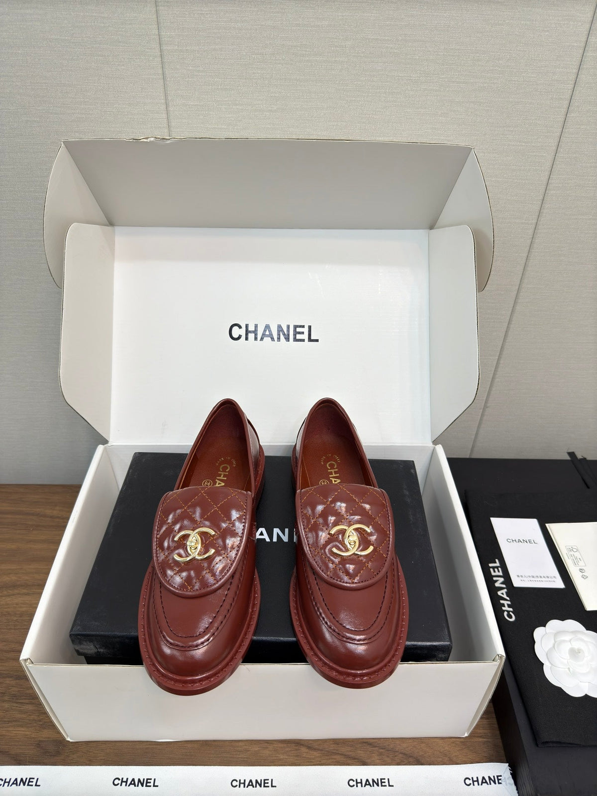 Chanel Moccasin 2.5 cm in Jam Red Premium Lambskin