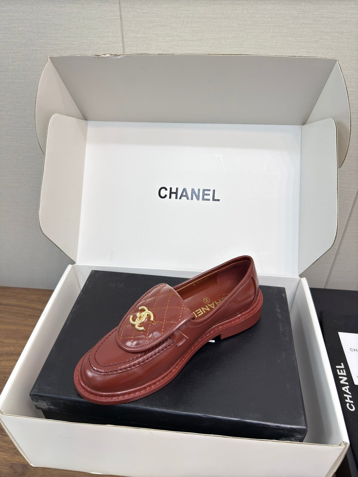 Chanel Moccasin 2.5 cm in Jam Red Premium Lambskin